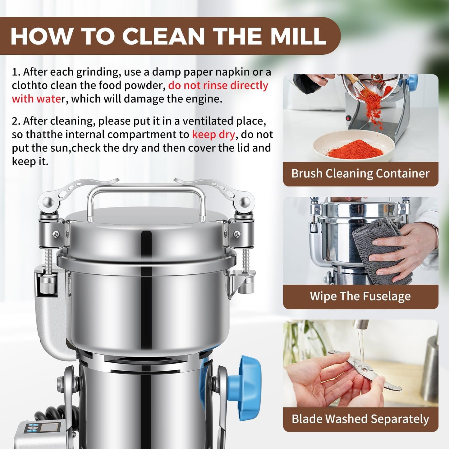 Grain Mill 500g Commercial Spice Grinders Electric 1500W Stainless Steel Pulverizer Dry Grinder for Grinding Wheat, Oats, Corn, Pepper, and Coffee Beans – Grinder for Kitchen.