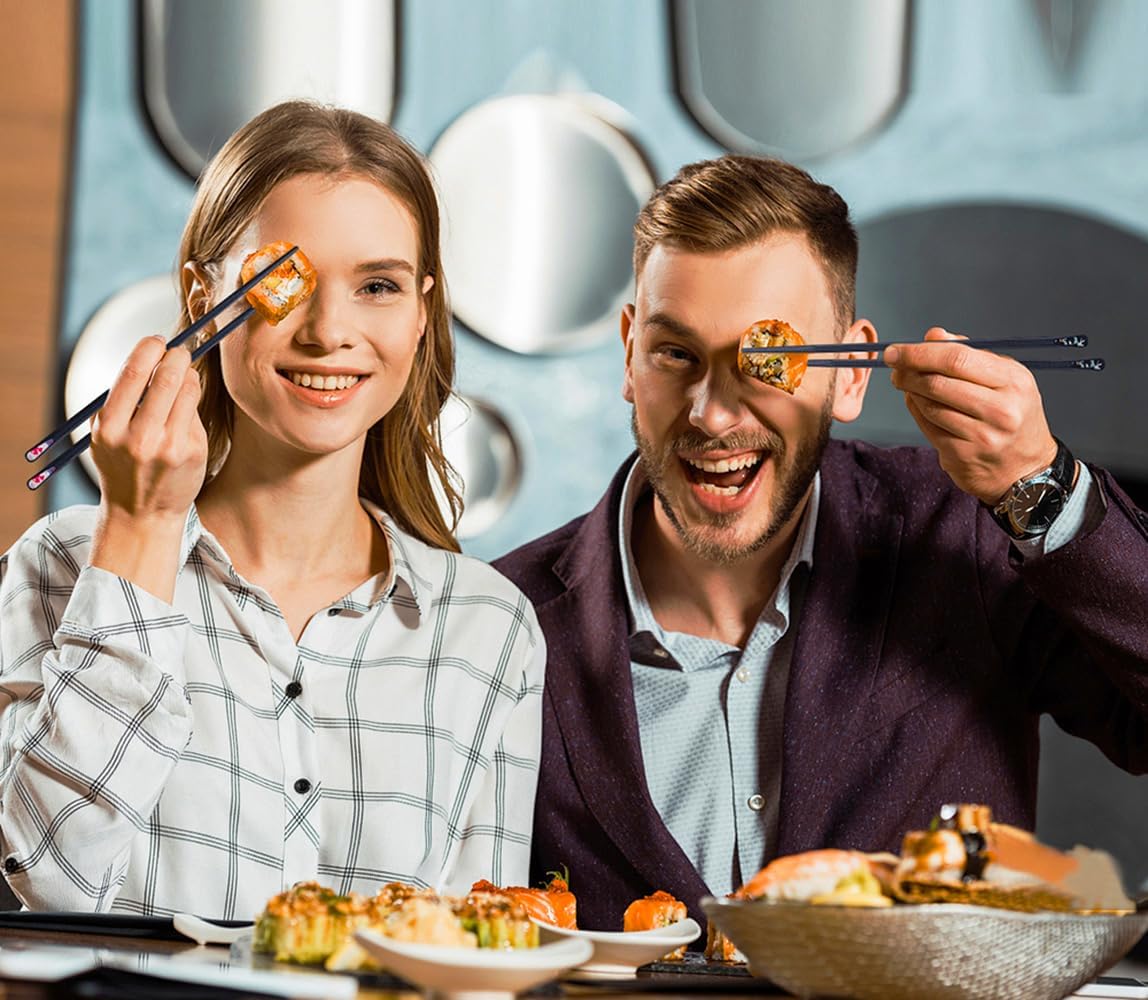 VIWIK 5 Pairs Reusable Chopsticks Premium Fiberglass Cute Japanese Korean Style Dishwasher Safe Chop sticks 9.5 Inch Gift Set