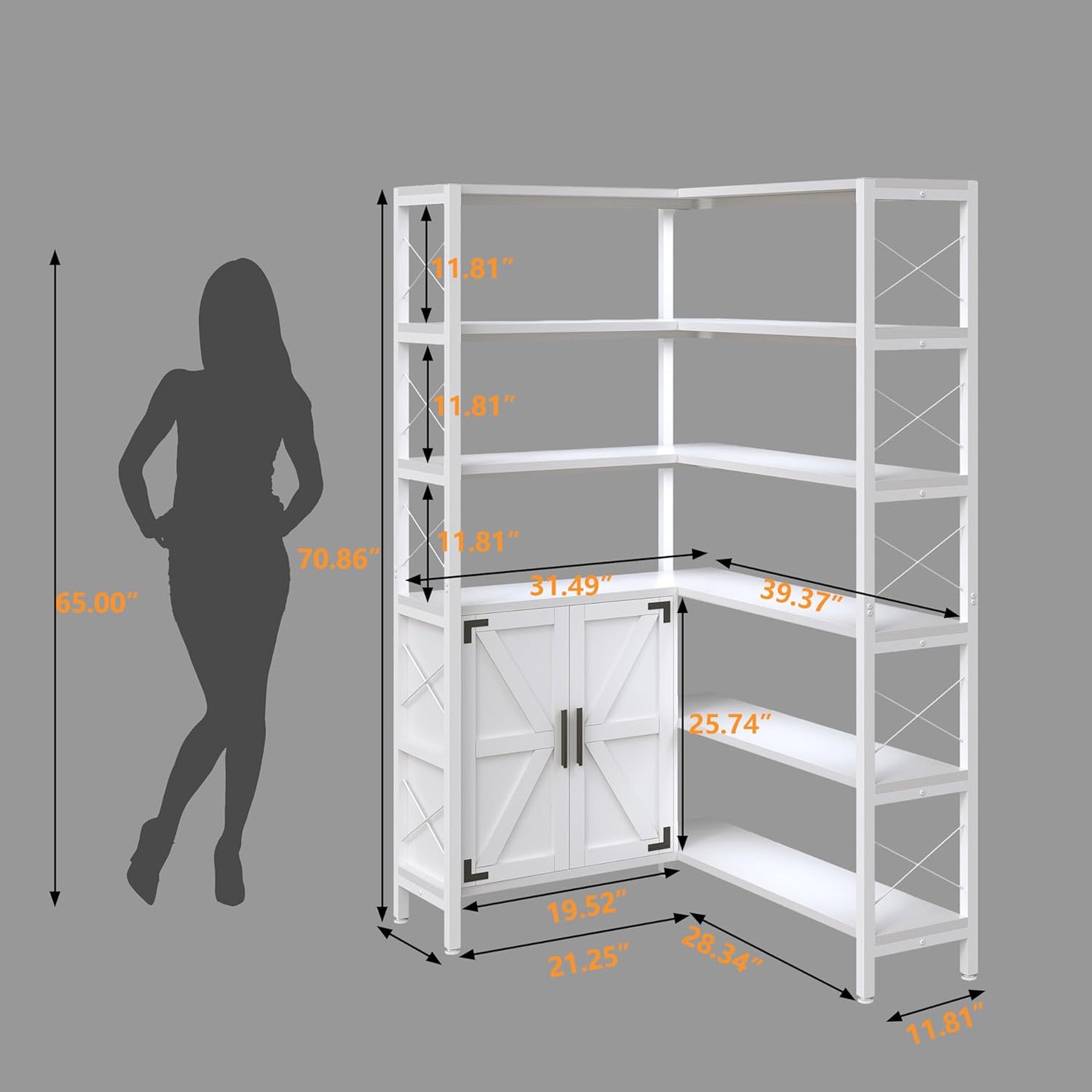 6-Shelf Corner Bookshelf, Vintage Industrial Corner Shelf Etagere Bookcase, Large Book Shelf with Metal Frame Open Storage Corner Cabinet (White-Lockers, Small)