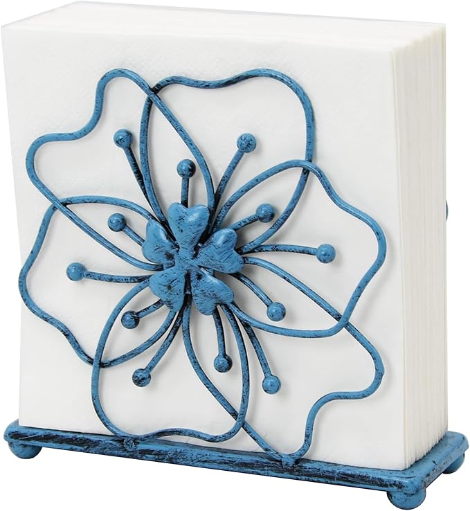 OwlGift Flower Style Napkin Holder, Freestanding Tissue Dispenser, Dining Table Napkin Storage for Home Kitchen Restaurant Picnic Party Wedding Housewarming – Turquoise