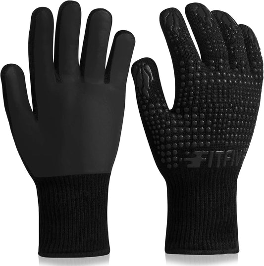 BBQ Gloves, Oven Gloves, 1472°F Extreme Heat Resistant Barbecue Gloves, Silicone Non-Slip Oven Mitts, Kitchen Gloves for Cooking, Grilling, and Baking (Black)
