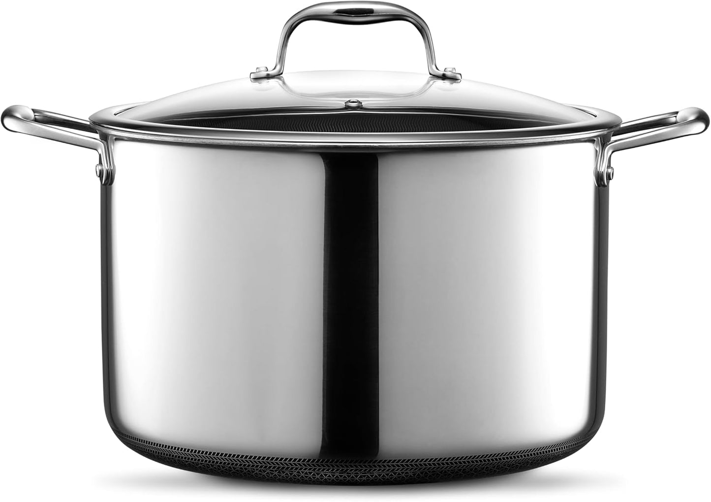 HexClad Hybrid Nonstick 10-Quart Stockpot with Tempered Glass Lid, Stay-Cool Handles, Dishwasher-Friendly, Oven-Safe Up to 900°F, Induction Ready, Compatible with All Cooktops