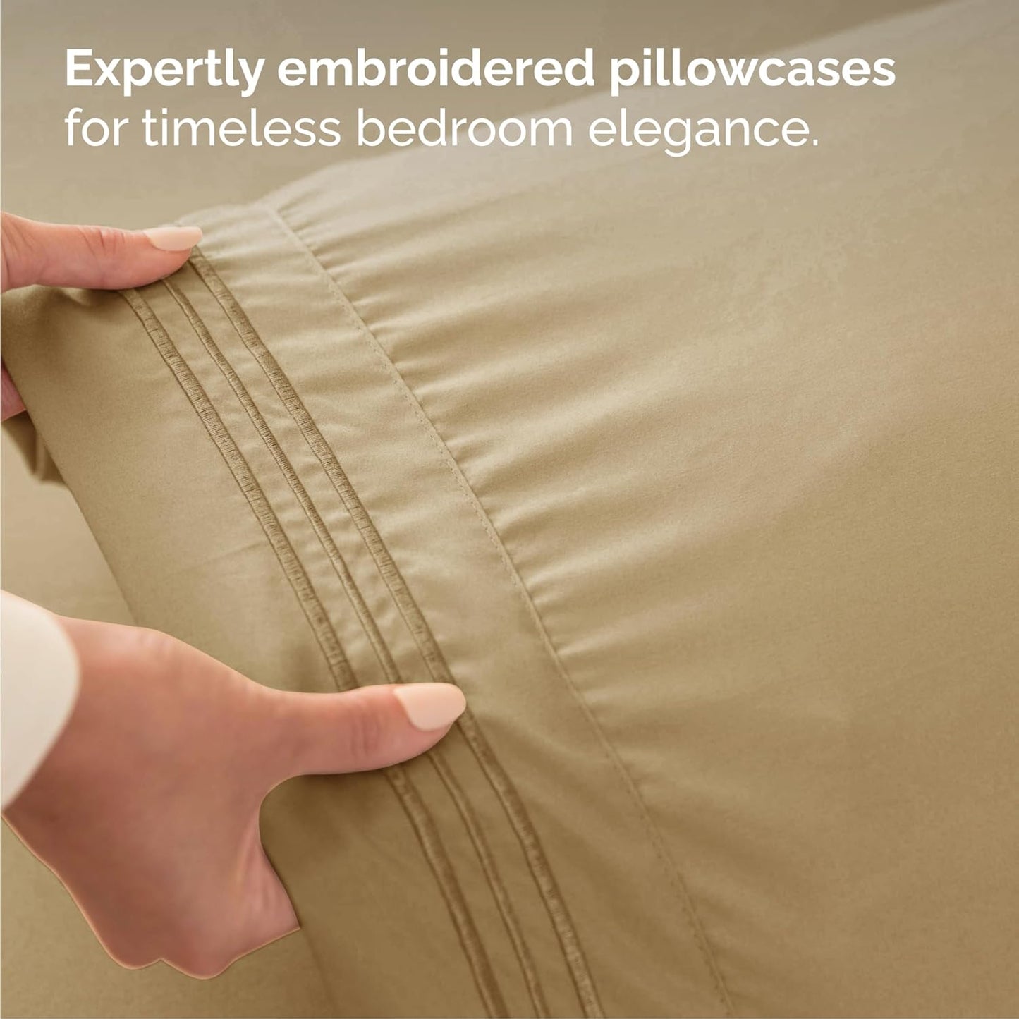 Queen Size 4 Piece Sheet Set - Comfy Breathable & Cooling Bed Sheets Set - Hotel Luxury Bedding for Women, Men, Kids, Teens, Boys & Girls - Deep Pockets, Ultra-Soft, Wrinkle Free - Oeko-Tex - Beige