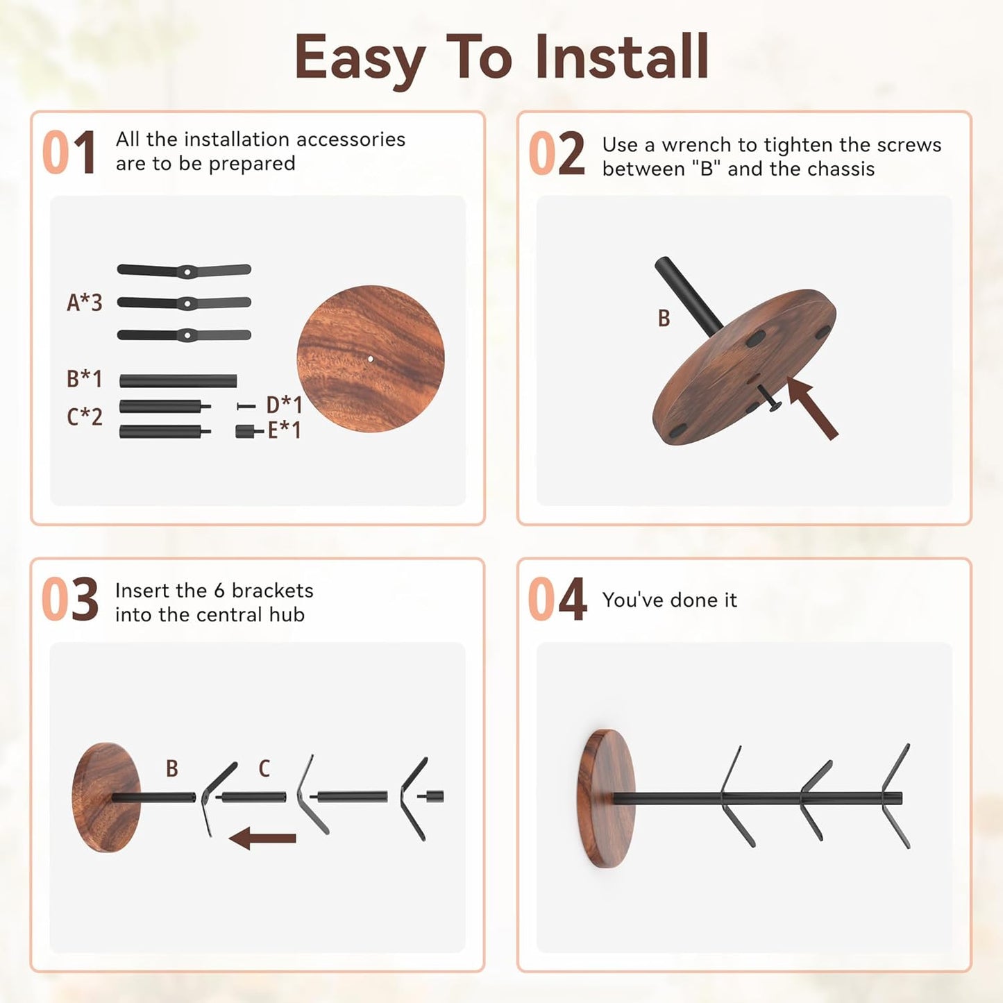 Coffee Mug Tree Holder Countertop, Non-Slip Walnut Wood Mug Rack with 6 Hooks, Coffee Cup Rack for Home Storage and Organizer (Brown)