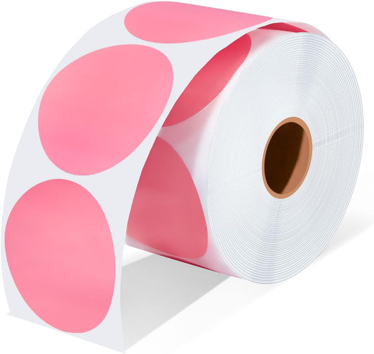 2 Inch Circle Thermal Sticker Labels, 2" Self-Adhesive Round Thermal Stickers for Business-750 Labels/1 Roll (Pink)