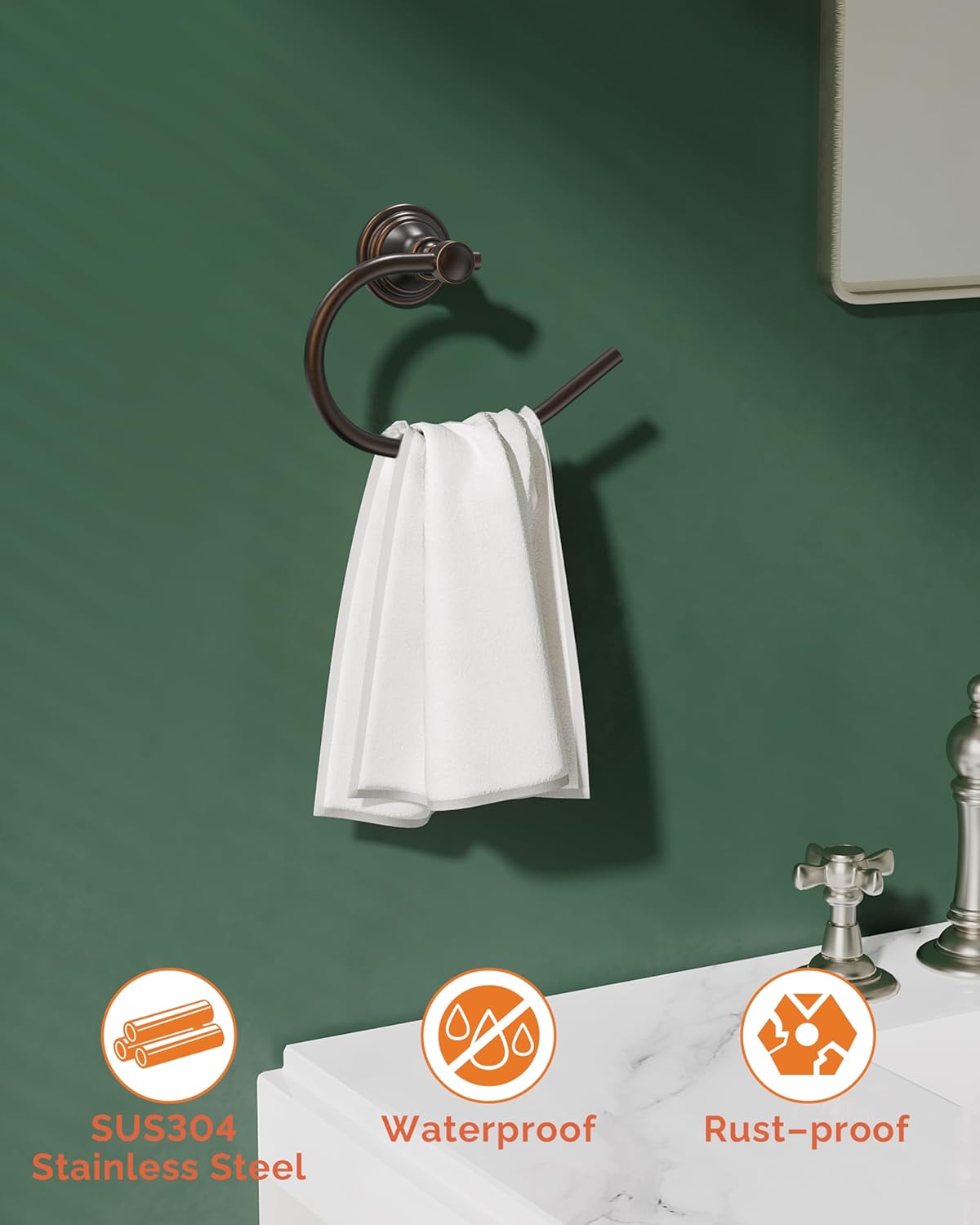 Towel Ring, Stainless Steel Hand Towel Holder for Bathroom Wall Mount, Heavy Duty Towel Hanger for Kitchen, Bath, RV (Oil Rubbed Bronze)