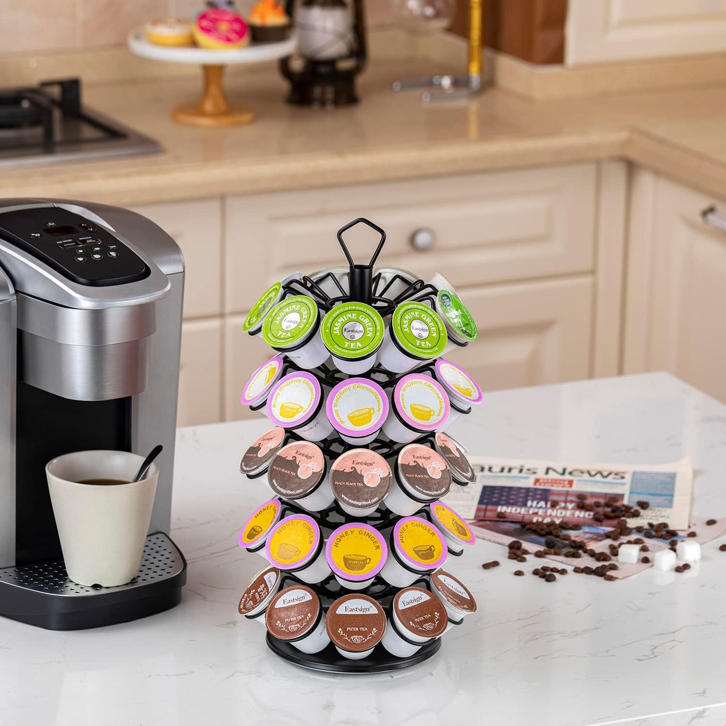 Rice rat K-Cup Storage Coffee Capsules Pod Holder Carousel Capsule Display Storage for k-cup（45 pods-5 tiers）
