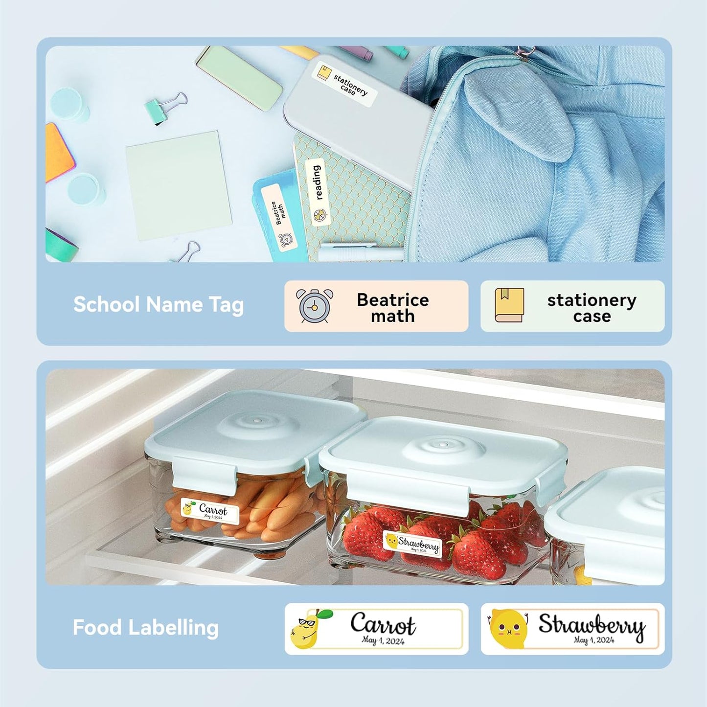 NIIMBOT D110 New Version Label Maker Machine with Tape, Handheld Bluetooth Label Printer, Mini Thermal Printer, Sticker Maker for Organizing Home Kitchen School, Blue