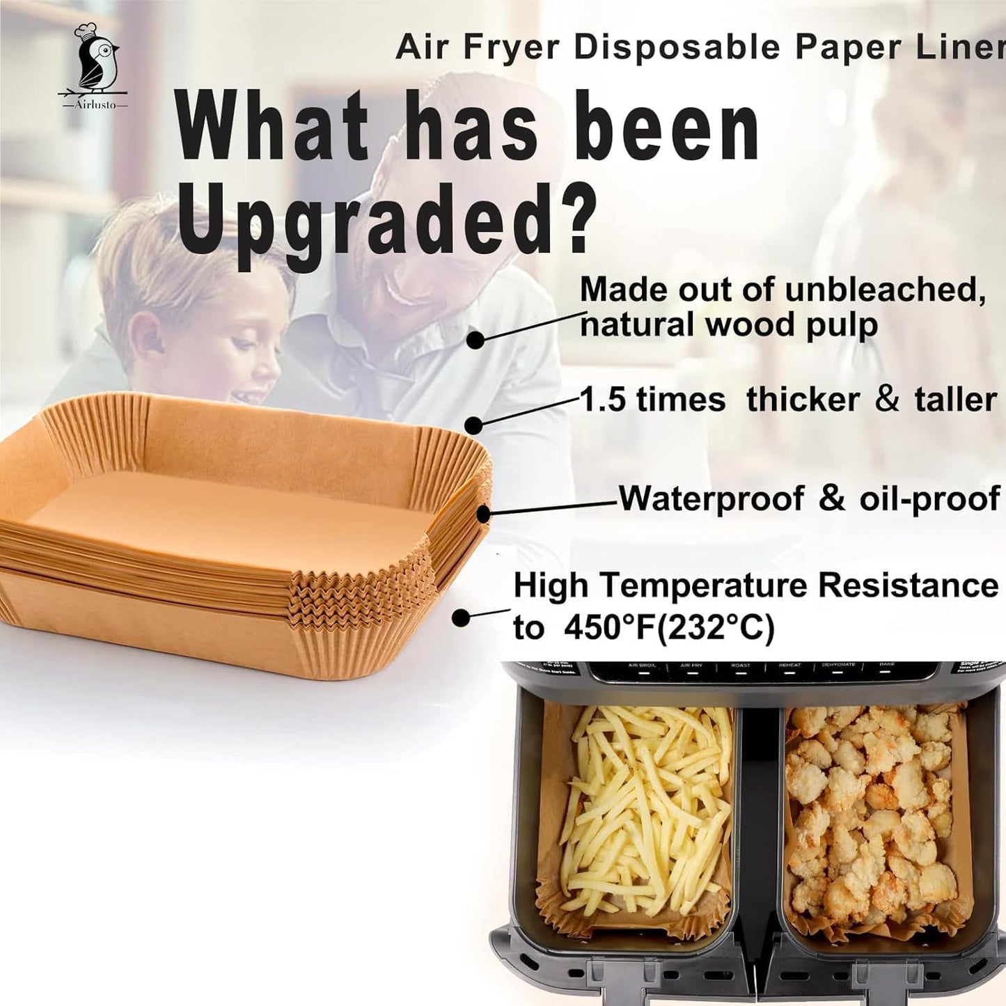 Air Fryer Liner Rectangular for Ninja Foodi Dual Basket 8QT 10QT, Bella Air Fryer Accessories, Air Fryer Liners 4 qt Rectangle, 125Pcs Parchment Paper liners for DZ201,DZ401, FG551