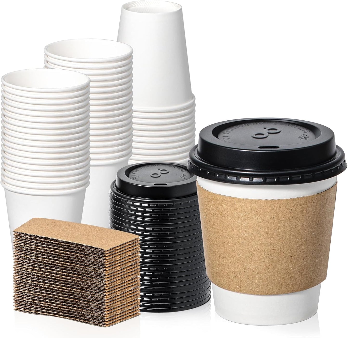Fit Meal Prep 500 Pack 10 oz Disposable Coffee Cups with Lids, Sleeves, Leak-Proof To Go Coffee Cups with Lids, Durable Paper Cups for Hot Beverage, Home, Office, Party