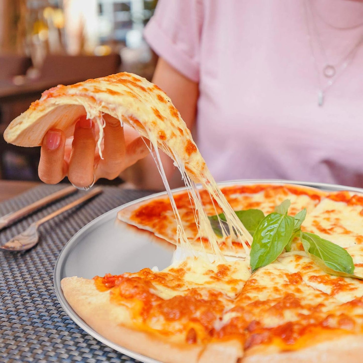 P&P CHEF 12 Inch Pizza Pan, 3 Pieces Stainless Steel Round Pizza Tray Dish Plate For Oven Baking Roasting, Healthy & Heavy Duty, Rust Free & Dishwasher Safe -Silver