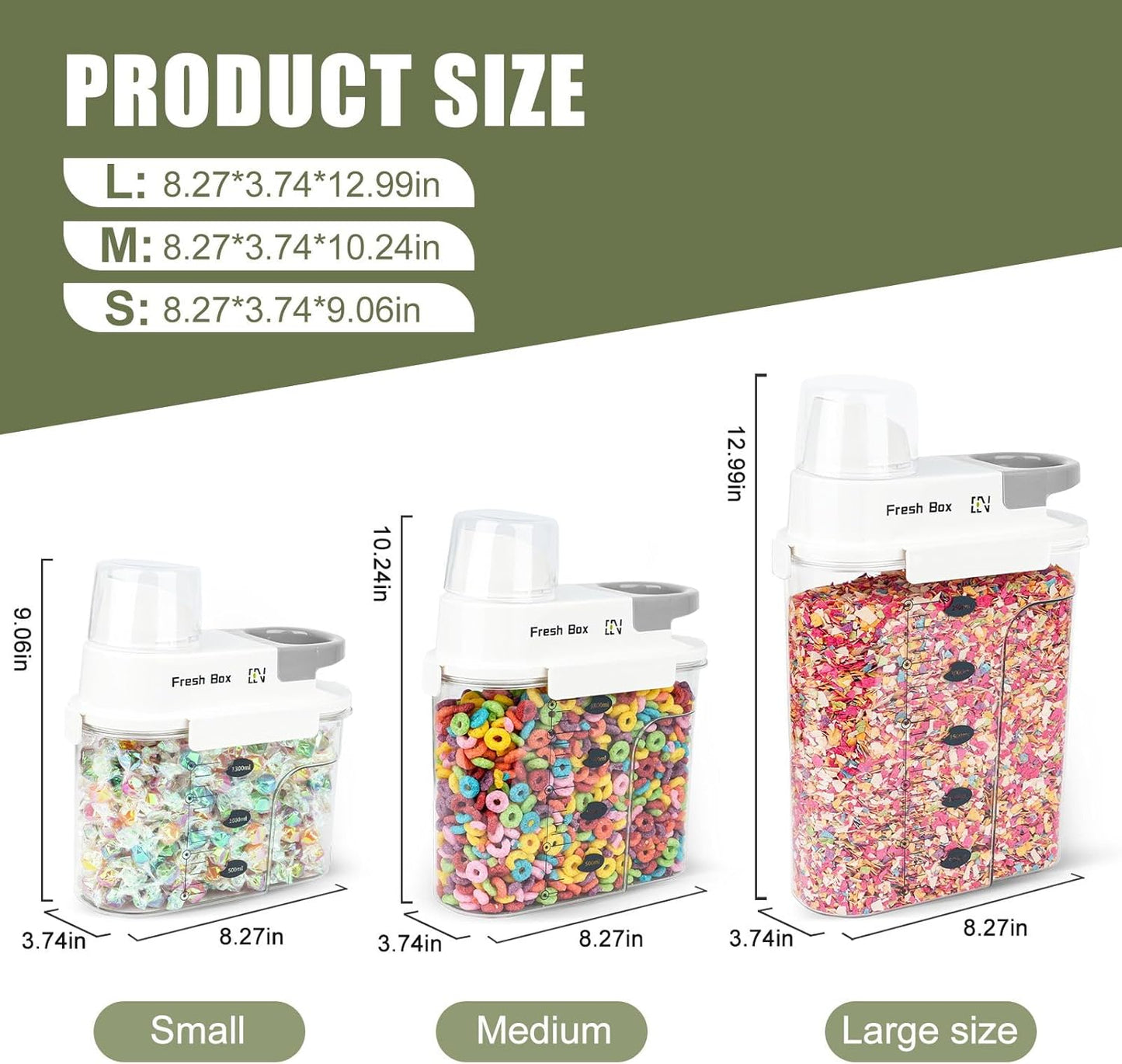 Cereal Storage Container 4Pack,85oz/2.5L Airtight Food Storage Containers With Lids,Organizers Storage With Measuring Cup for Beans,Sugar,Rice,Nuts,Snacks,Pet Food,Candy