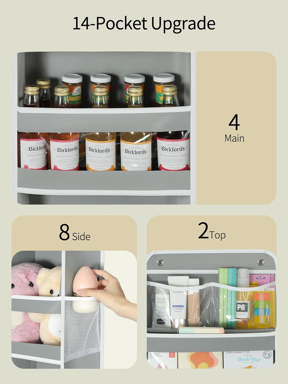 Yecaye 5 Tier 2 Pc Over the Door Organizer, Swing-proof Door Organizer Hanging with Clear PVC Windows, Behind the Door Storage for Bedroom Nursery Closet Laundry Pantry Bathroom, Grey