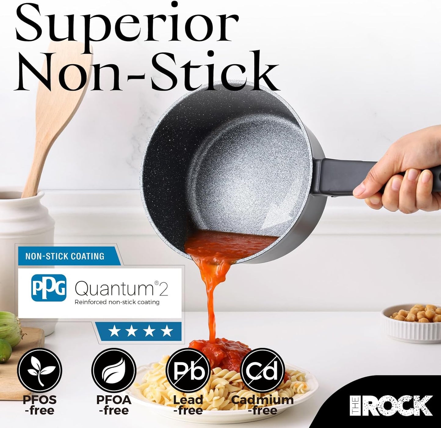 THE ROCK SOHO 2 Quart Nonstick Sauce pan with Lid – Compact & Durable Pot for Urban Kitchens, Nothing Sticks, Never Warps, Lasts Longer, Induction & Dishwasher Safe, PFOA/PFOS Free, Black