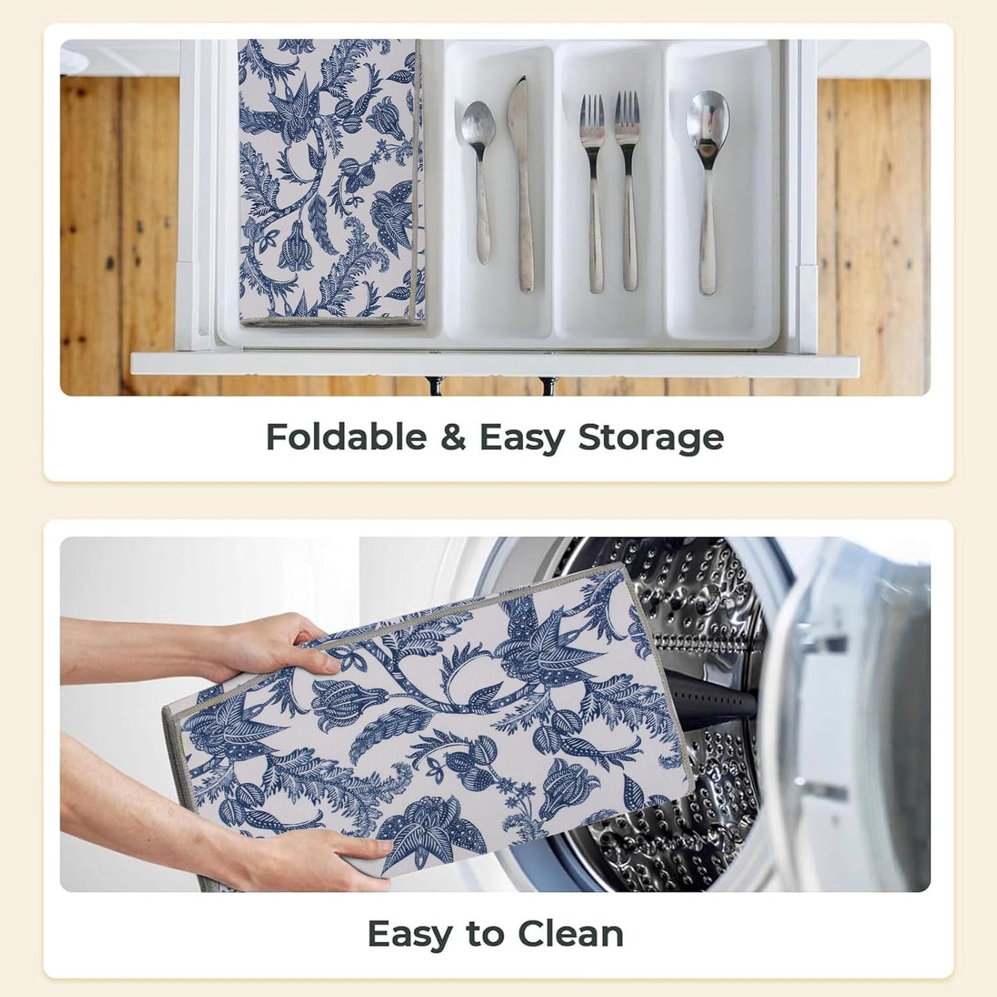 2 Pack Dish Drying Mat, 18" X 16" Blue and White Porcelain Dish Draining Mats, Small Dish Drying Mat,Drying Dish Mat, Self Drying Mat For Kitchen Counter