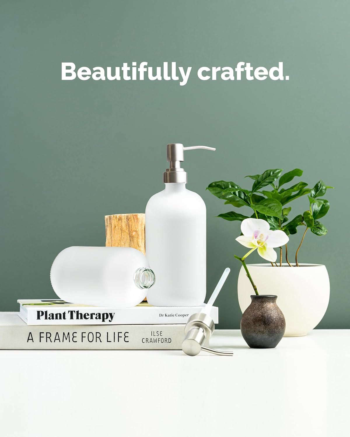 Vine Creations White Glass Soap Dispenser, 2 Pack Kitchen Soap Dispenser Set with Stainless Steel Pump, 16 oz Dish Soap and Hand Soap Dispensers for Bathroom with Waterproof Labels