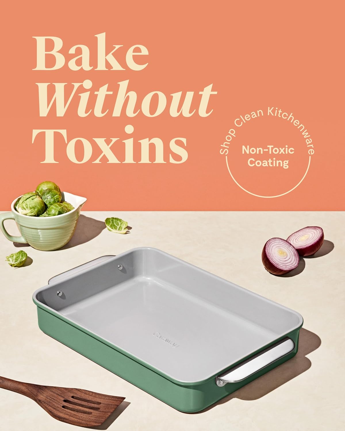 Caraway Non-Stick Ceramic 9”x13” Rectangle Pan Duo - Naturally Slick Ceramic Coating - Non-Toxic, PTFE & PFOA Free - Perfect for Brownies, Lasagnas, and More - Marigold