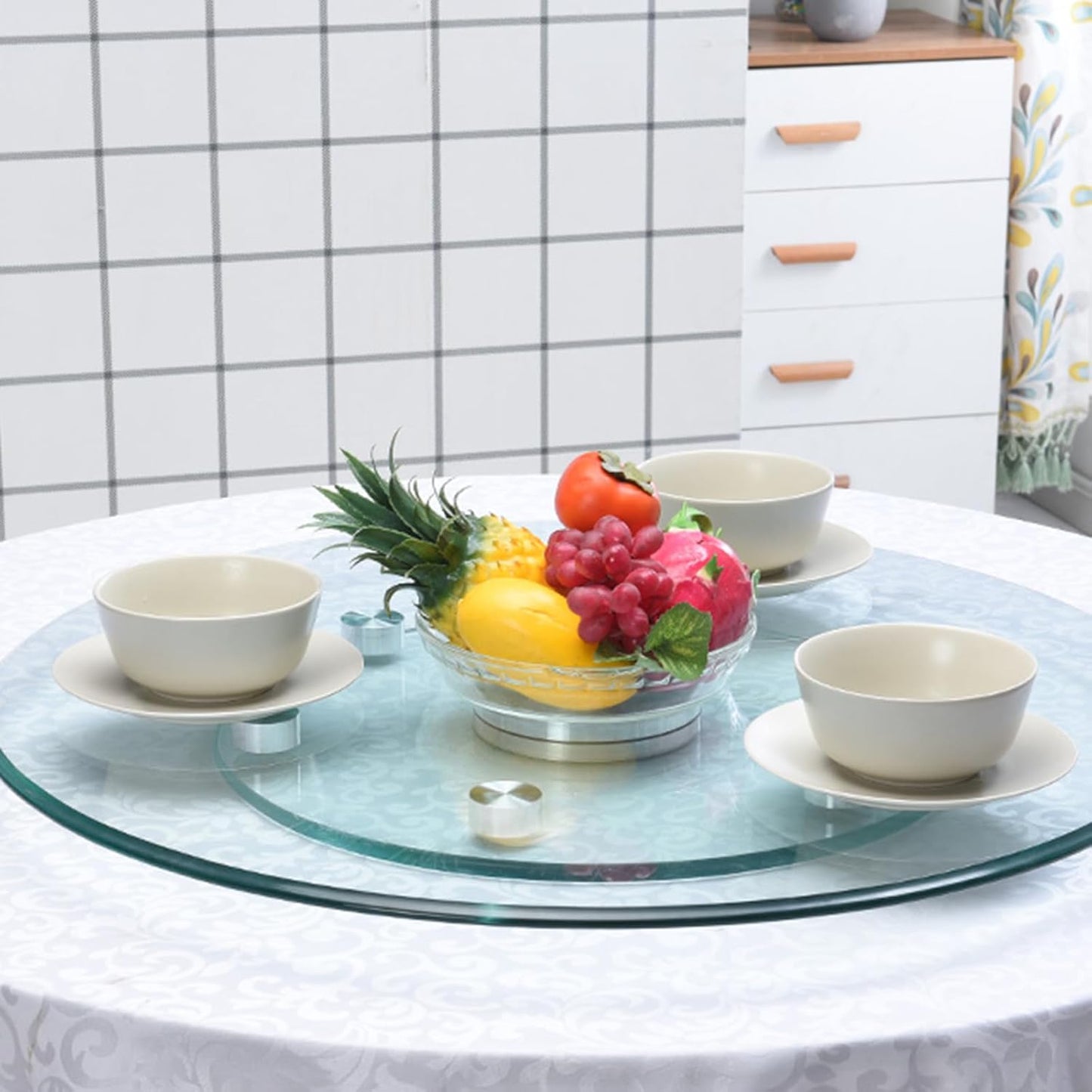 23" Large Glass Turntable Dining Table Lazy Susan, Kitchen Round Clear Tabletop Rotating Tray Lazy Susan Organizer, Party Table Centerpiece, Smooth Spin