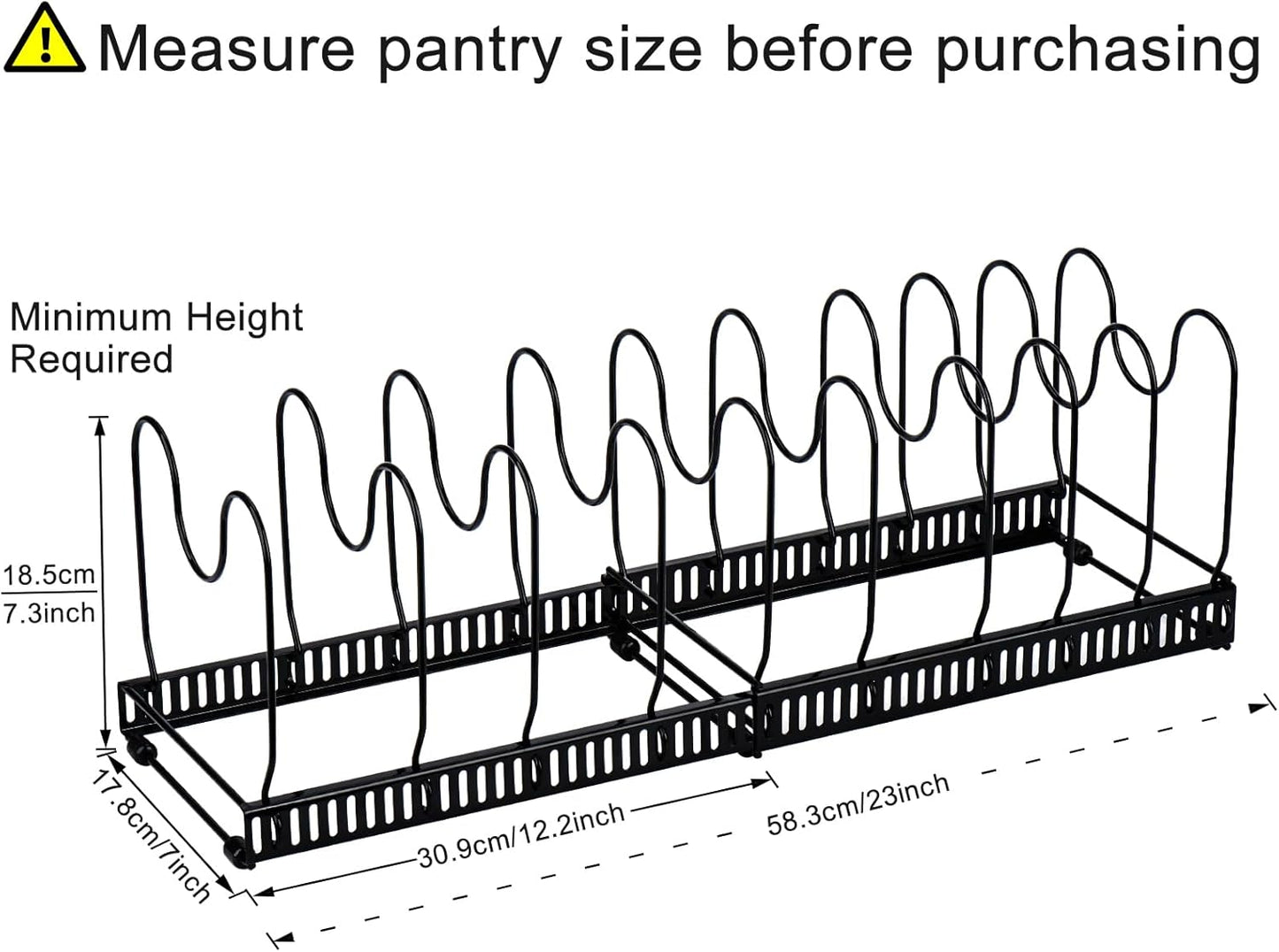 Toplife Pots and Pans Organizer Rack for Cabinet and Countertop, 10+ Pot Lids, Bakeware and Cookware Holder with 10 Adjustable Compartments - Black
