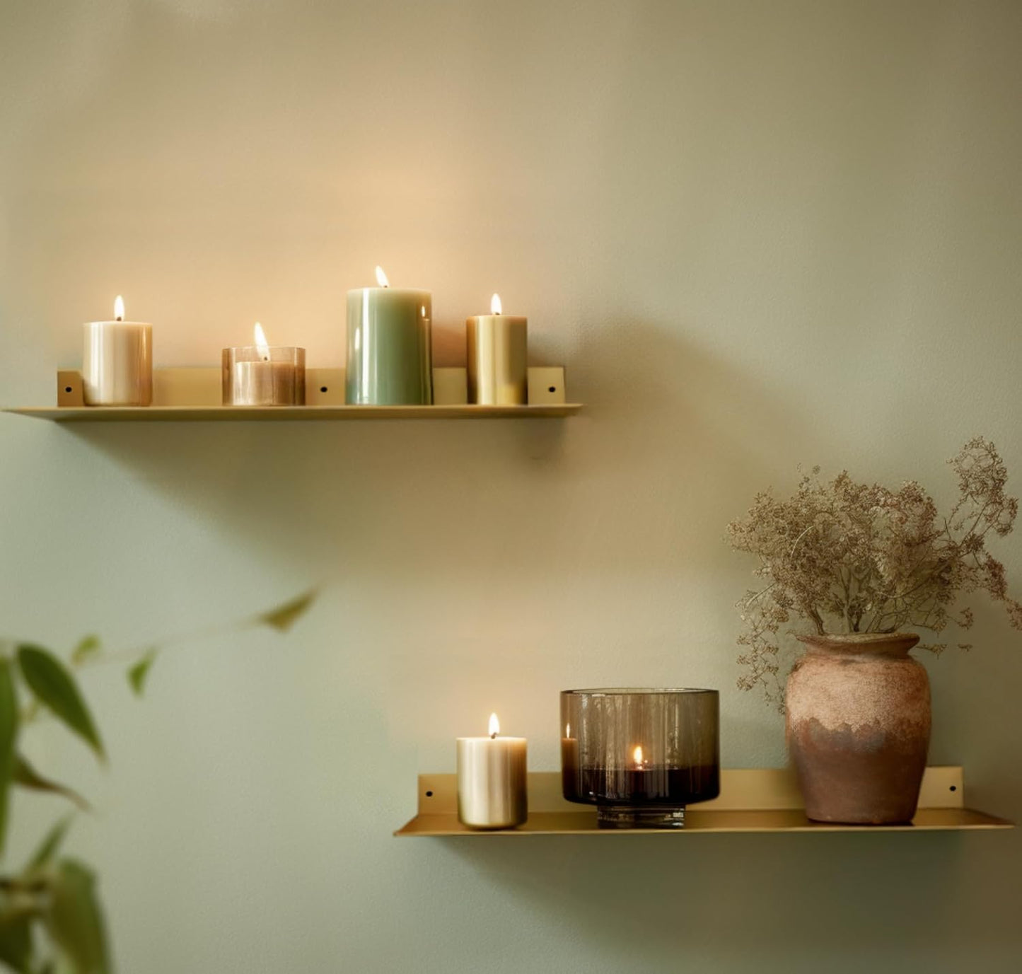 DIY CARTEL Made in USA 24 Inch Linear Floating Shelf - Raw Steel - Industrial Heavy Duty Metal Wall Mounted Modern Farmhouse Rustic Designed Shelf Ledge (24-in X 8-in Powder Coated Gold)