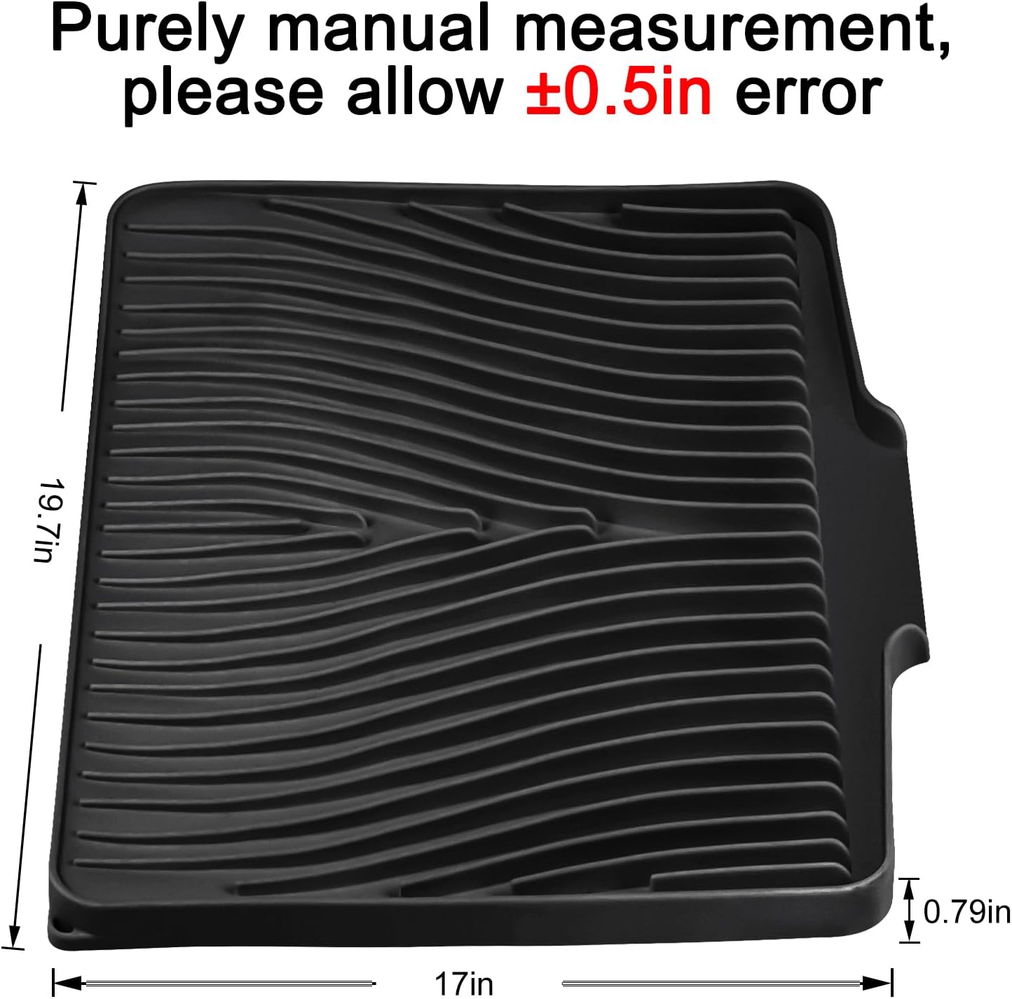 Silicone Dish Drying Mat, Stone Drying Mat for Kitchen Counter with Built-In Drain, Non-Slip Drain Pad with Built-in Drain, Heat Resistant Stone Drying Mat, 1Pcs 19.7" x 17", Black