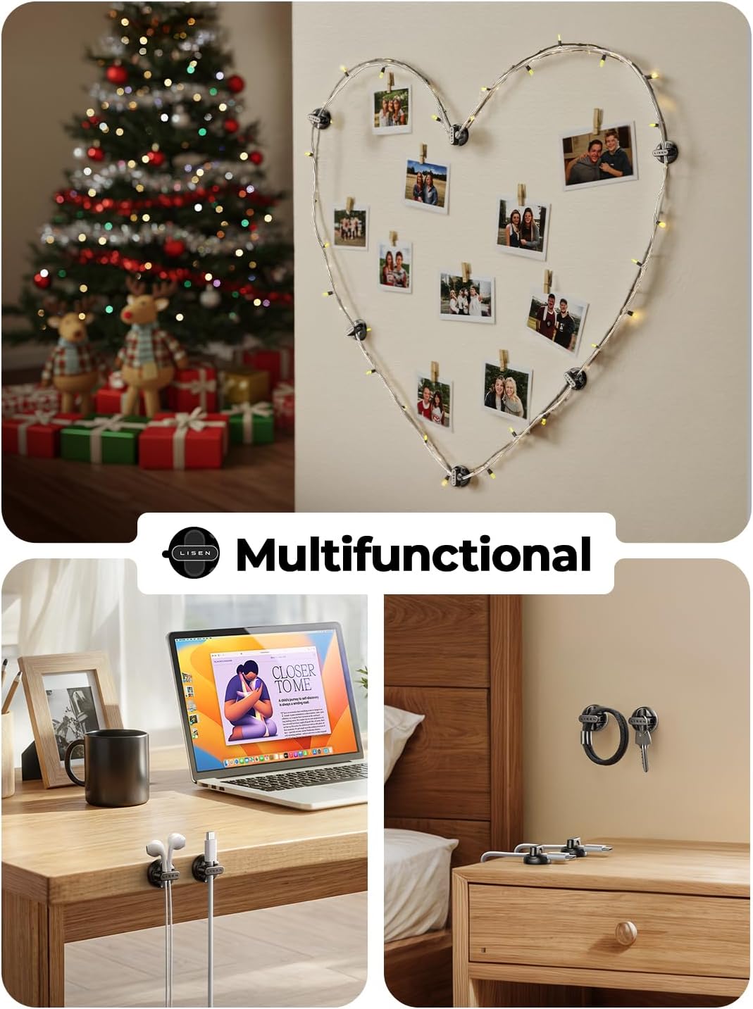 18-Pack Magnetic Cable Clips [1S Snap-On] Cord Holder, LISEN Office Desk Organizers and Accessories with 9 Extra Strong Adhesive Pads, Wire Organizer for Nightstand, Home, Wall, Car, Desktop