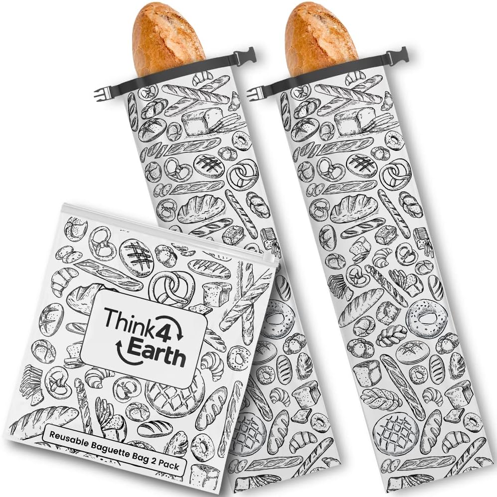 THINK4EARTH® - Large Bread and Baguette Bags (White, Baguette Bag 2 Pack)