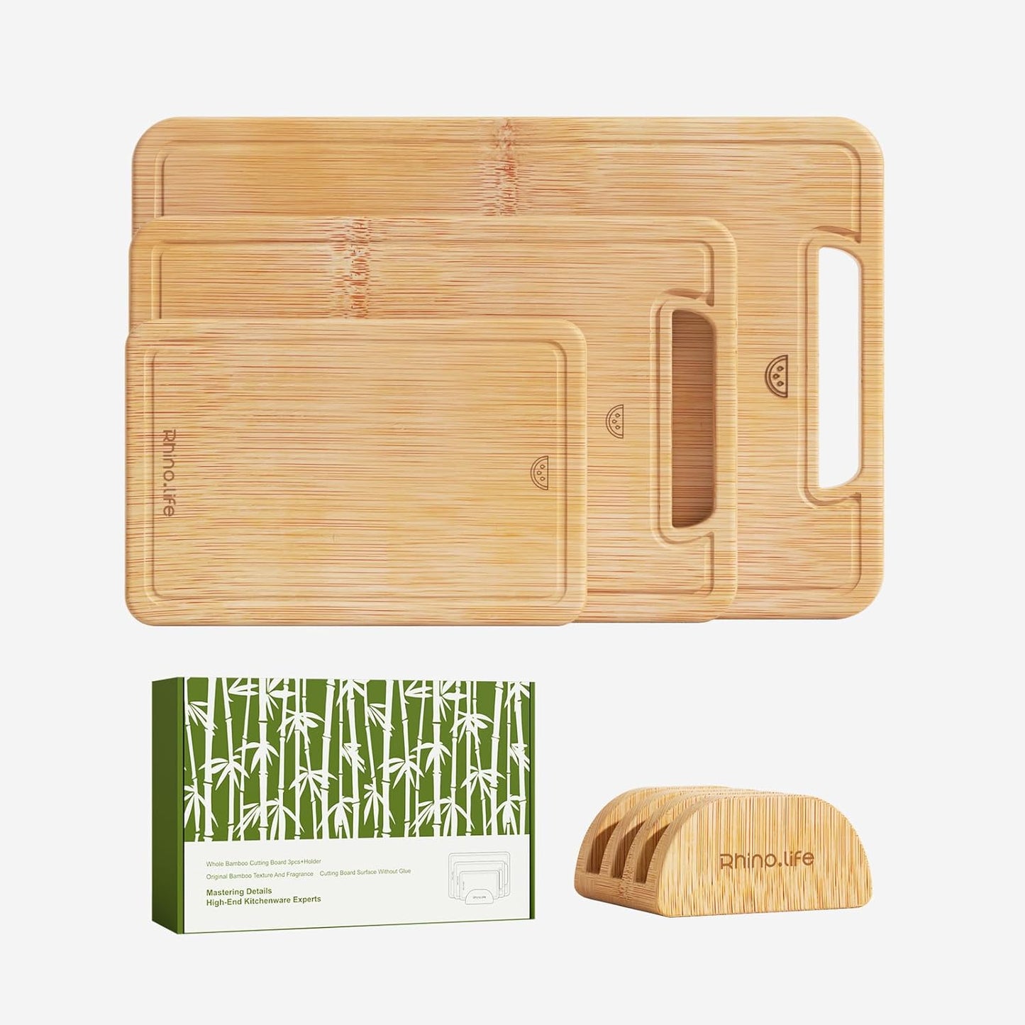 Healthy and Non Toxic & Totally Organic Bamboo Cutting Board Set,3 pack, No Glue & Plastic Free, Juice Groove, Non-solid Wood Cutting Board with hands for Kitchen for Meat, Vegetables and Fruits