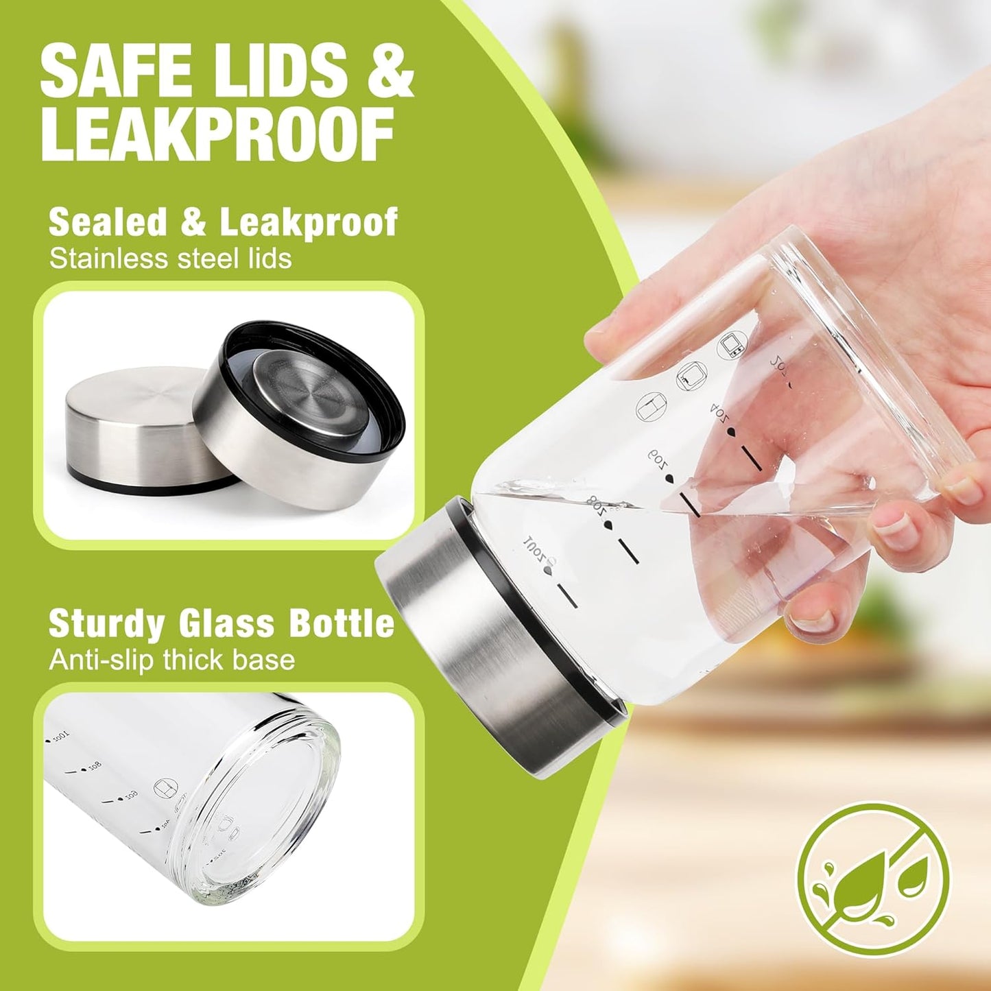 10oz Glass Juice Bottles – 4 Pack Reusable Wide Mouth Bottles with Stainless Steel Lids & Cleaning Brush, BPA-Free Water Bottles for Juicing, Smoothies, Milk, and Protein (300ml)