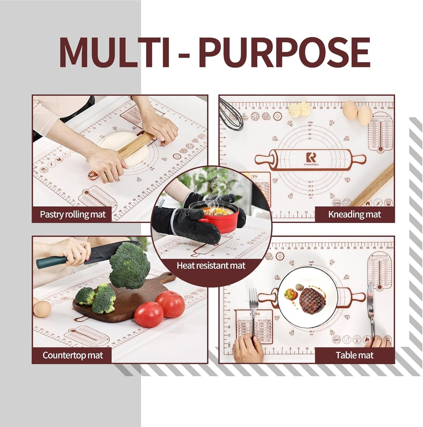 Silicone Baking Mat, Extra Thick Dough Rolling Pad with Measurements and Edge Heightening, Non-stick Food Grade Silicone Pastry Mat for Pastry, Bread, Cookies (Transparent, 20"L x 28"W)