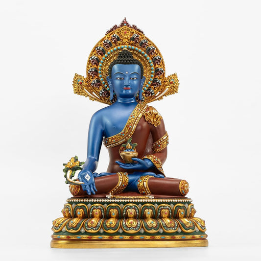 Buddha Statue Indoor, Handmade Copper Buddhism for Peace Home Decorative, Hand-Painted Buddhist Budda Meditation (14.17", Bhaisajyaguru)