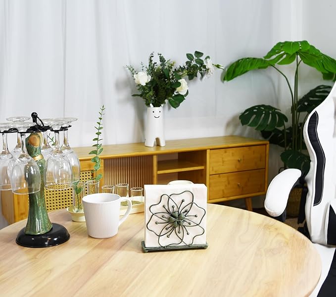 OwlGift Flower Style Napkin Holder, Freestanding Tissue Dispenser, Dining Table Napkin Storage for Home Kitchen Restaurant Picnic Party Wedding Housewarming – Green