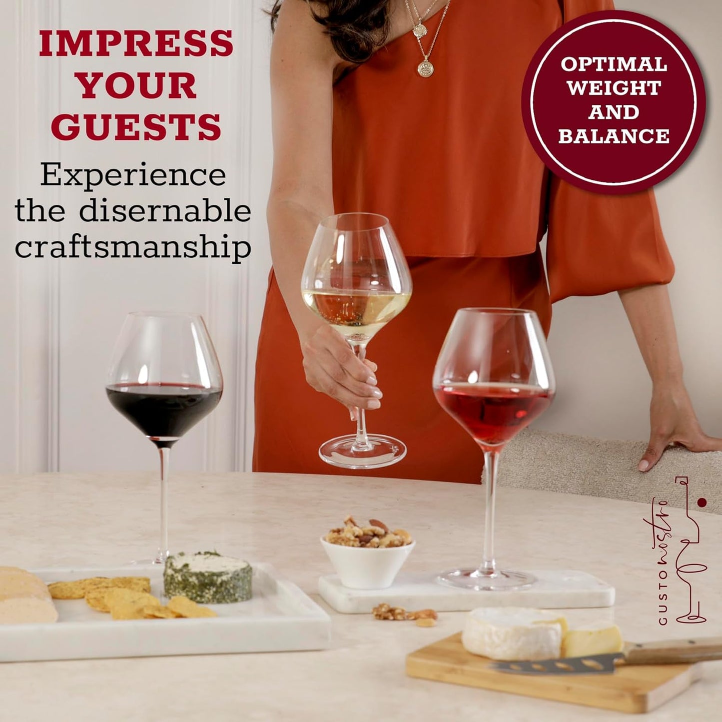 Gusto Nostro Crystal Wine Glasses Set of 2, 22 Oz Long Stem Modern Wine Glasses for White and Red Wine, Dishwasher Safe, Fancy, Elegant, Large and Tall Wine Glass for Wedding Christmas Anniversary