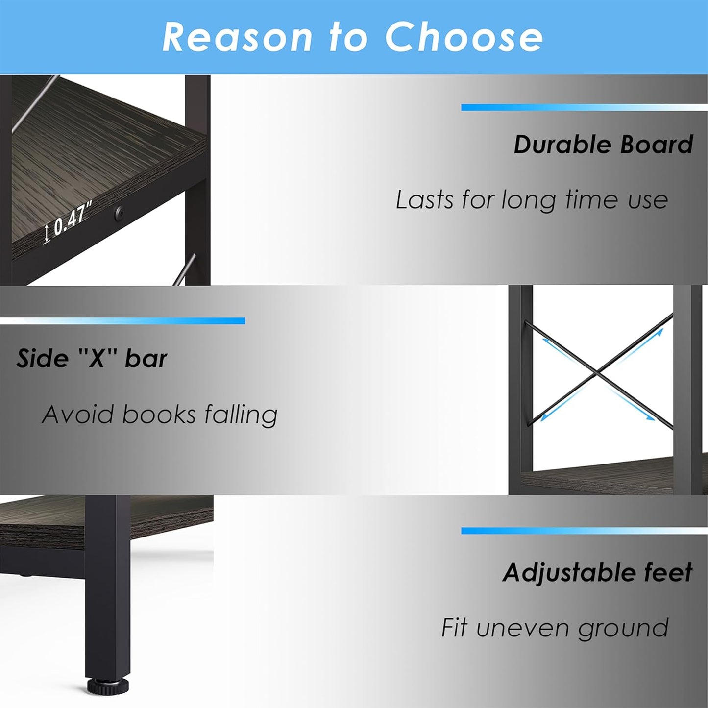 6-Shelf Corner Bookshelf, Vintage Industrial Etagere Bookcase, Large Book Shelf With Metal Frame Open Storage Cabinet (Black, Small)