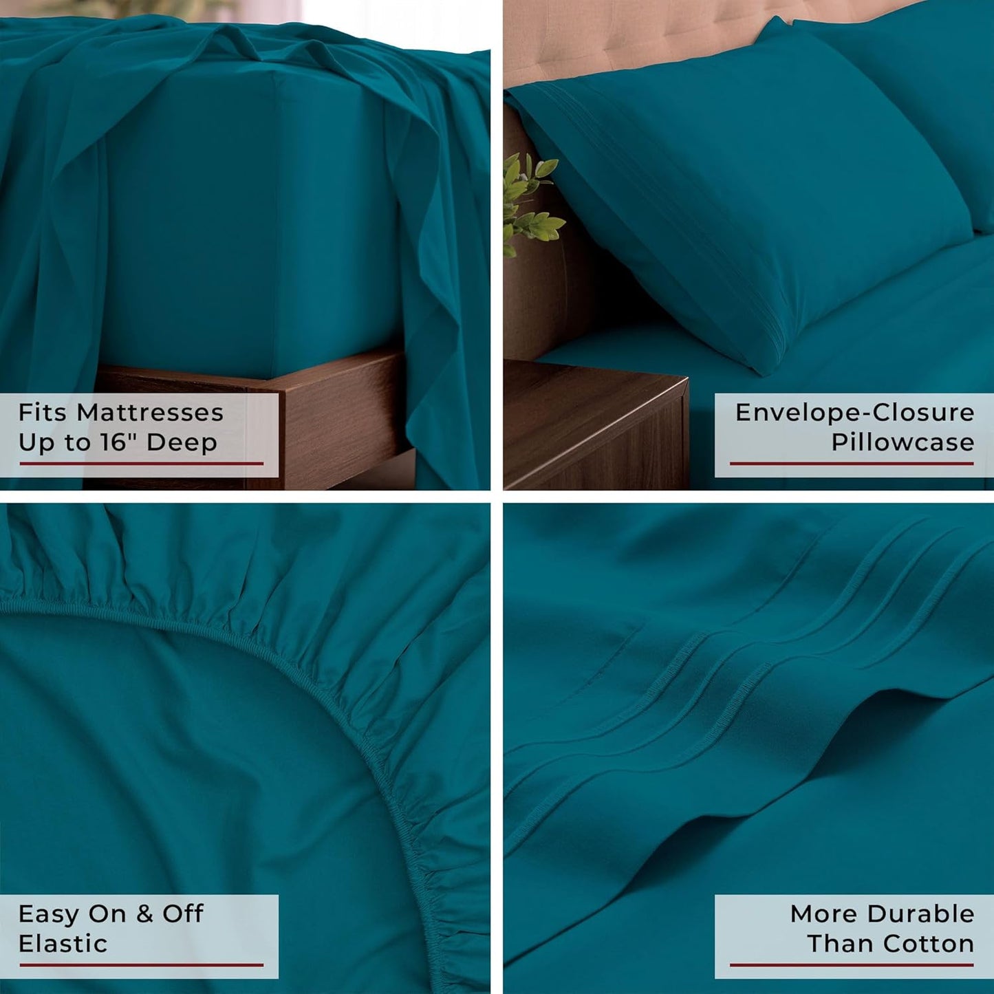 Mellanni California King Sheets Set - 4 PC Iconic Collection Bedding - Hotel Luxury, Extra Soft, Cooling Bed Sheets - Wrinkle, Fade, Stain Resistant (Cal King, Teal)