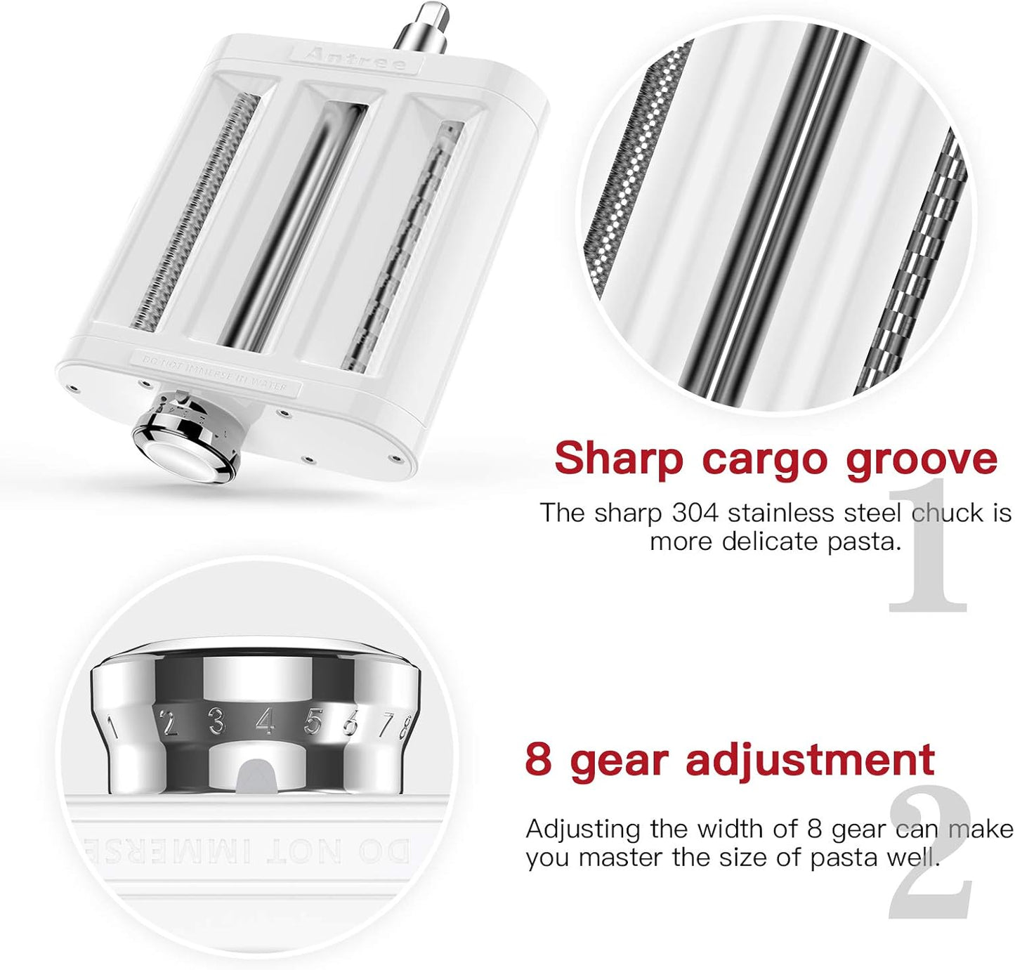 ANTREE 3-1 Pasta Maker Attachment for KitchenAid includes Pasta Sheet Roller attachment & Spaghetti Cutter & Fettuccine Cutter attachment, Easy to use and clean with Pasta Drying Rack & Cleaning Brush
