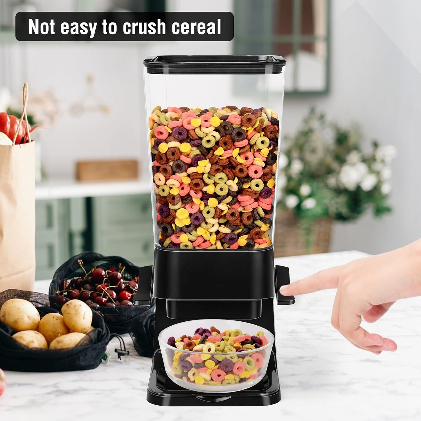 Cereal Dispenser Countertop 2pcs,5.5L Cereal Containers Storage Dispenser for Pantry,Dry Food Storage Rice Containers,Candy Dispenser,Snack Organizer Machine for Grains, Nuts,Oatmeal, Pet Food Black