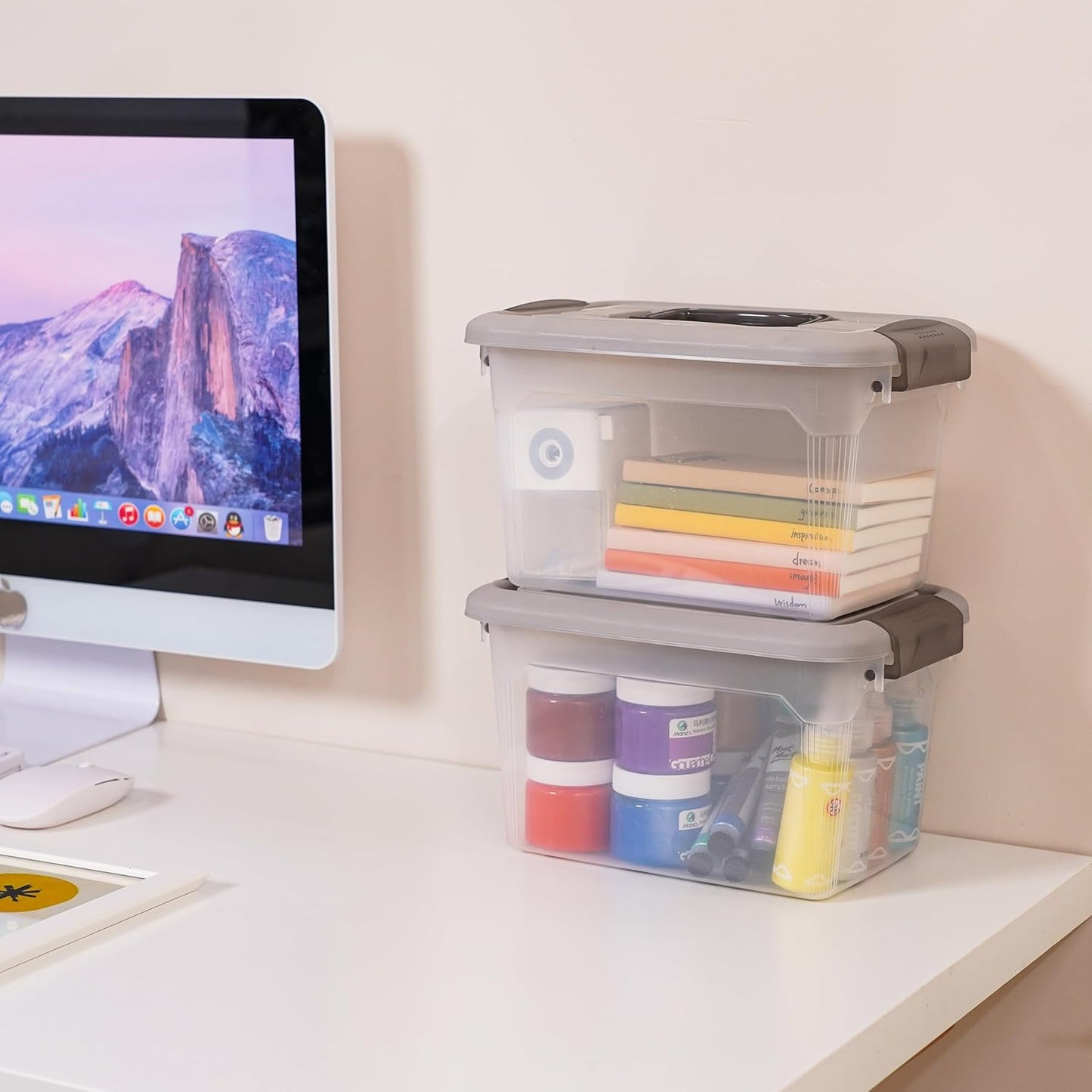 Citylife 4 Packs 6 QT Plastic Storage Bins with Latching Lids Stackable Storage Containers for Organizing Clear Storage Box for Garage, Closet, Kitchen