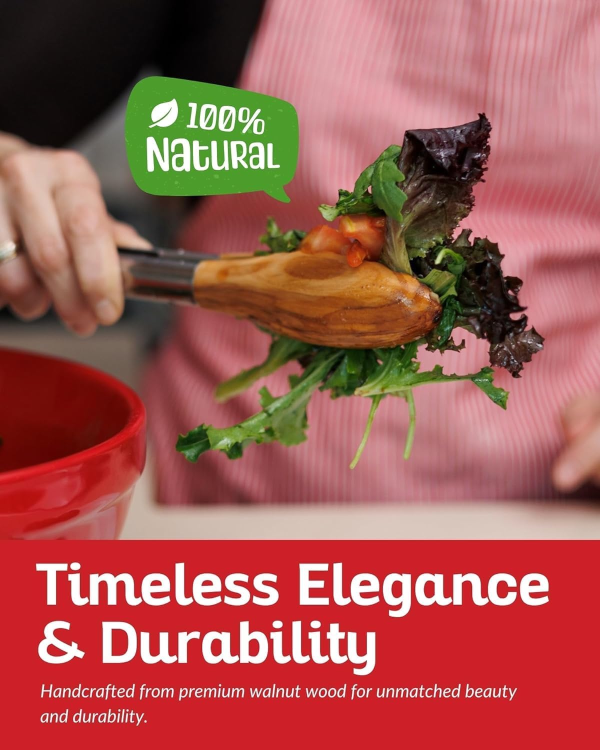 Boxiki Kitchen 9 Inch Tongs for Cooking with Wooden Tips - Nonstick Kitchen Tongs for Serving Food, Grilling, Cooking, BBQ and Tossing Salad - Made of Natural Walnut Wood