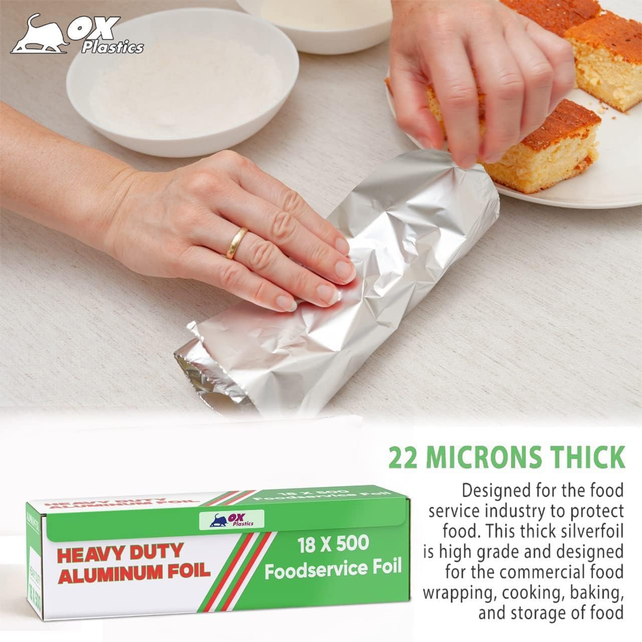 1 Pack Aluminum Foil Wrap 18"x 500 Feet - 22 Microns Heavy-Duty, Commercial Grade for Food Service Industry - Silver Foil for Cooking, BBQ and Baking