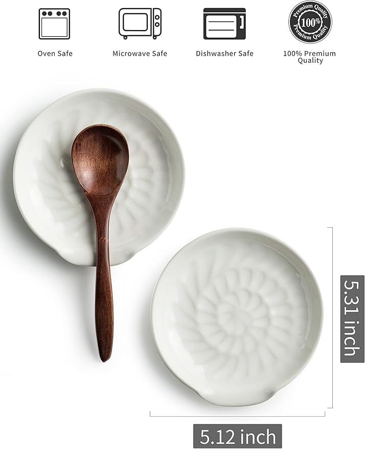 Spoon Rest for Stove Top, 5.3inch Ceramic Utensil Holder for Kitchen Counter, Large Cooking Spatula Rests for Ladles Tongs, White