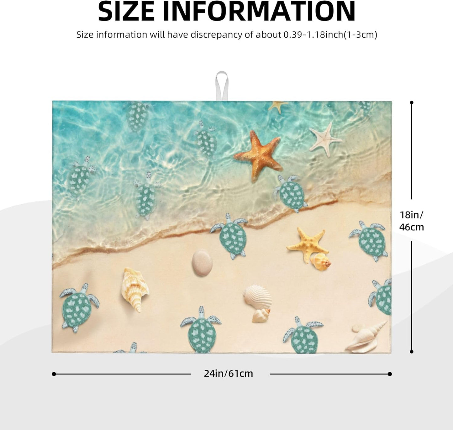 Sea Turtles Beach Dish Drying Mat for Kitchen Counter Cute Drying Pad 18x24 Inch Teal Nautical Decor Absorbent Reversible Dish Drainer Rack Mats
