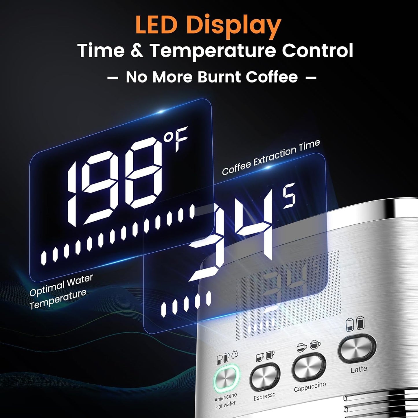 Espresso Machine 20 Bar Cappuccino Latte Machine with Automatic Milk Frother,Temperature Control LED Display StainlessSteel Dual Heat System Coffee Maker with ESE Pod Filter for Home