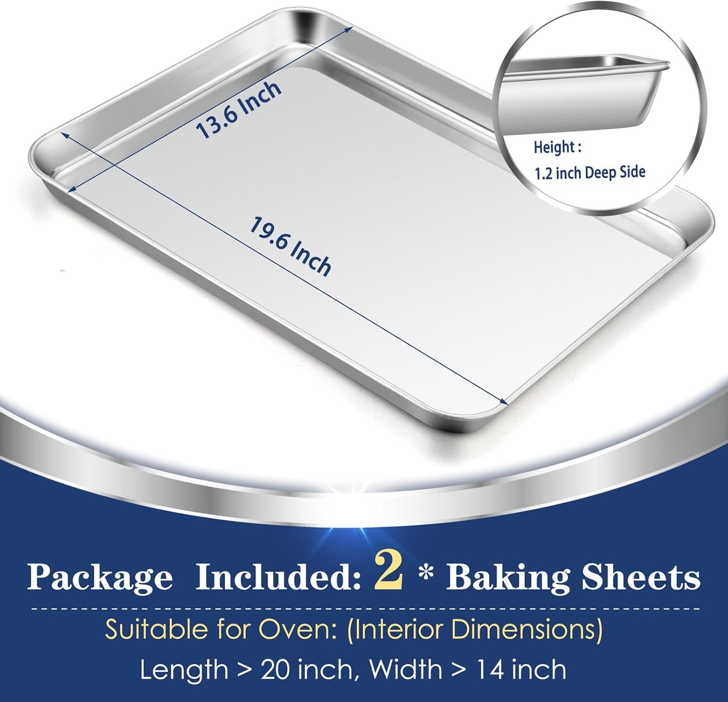 P&P CHEF Baking Cookie Sheet Set of 2, 19.6 Inch Stainless Steel Cookie Sheet Pan, Large Baking Pan Bakeware, Heavy Duty & Healthy, Oven & Dishwasher Safe