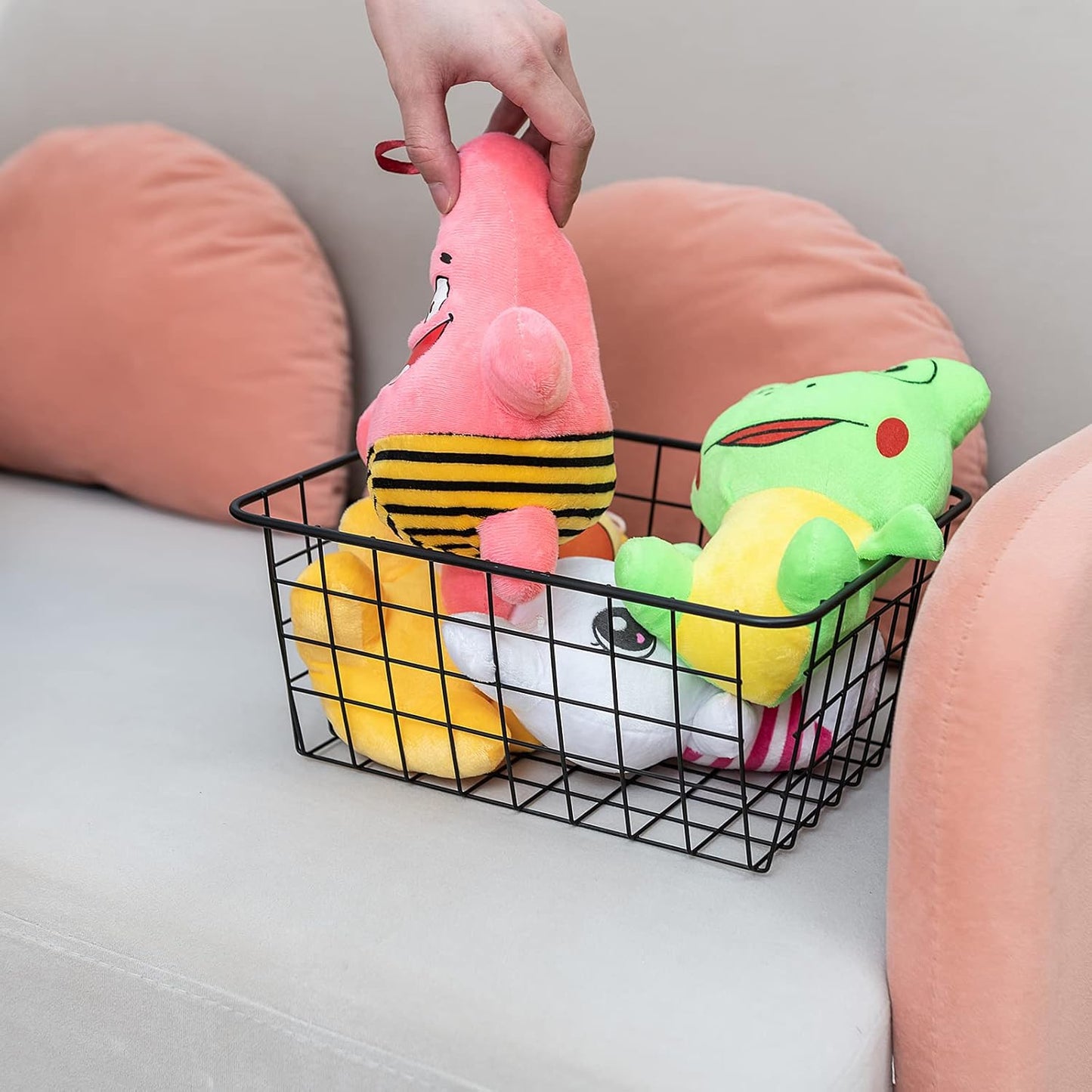 Wire Kitchen Storage Basket 4 Packs,Perfect Pantry Organization Accessories Basket,Laundry Basket,Countertop Organization,Suitable for Kitchen,Bathroom,Bedroom,Tabletop,Stackable,Brown