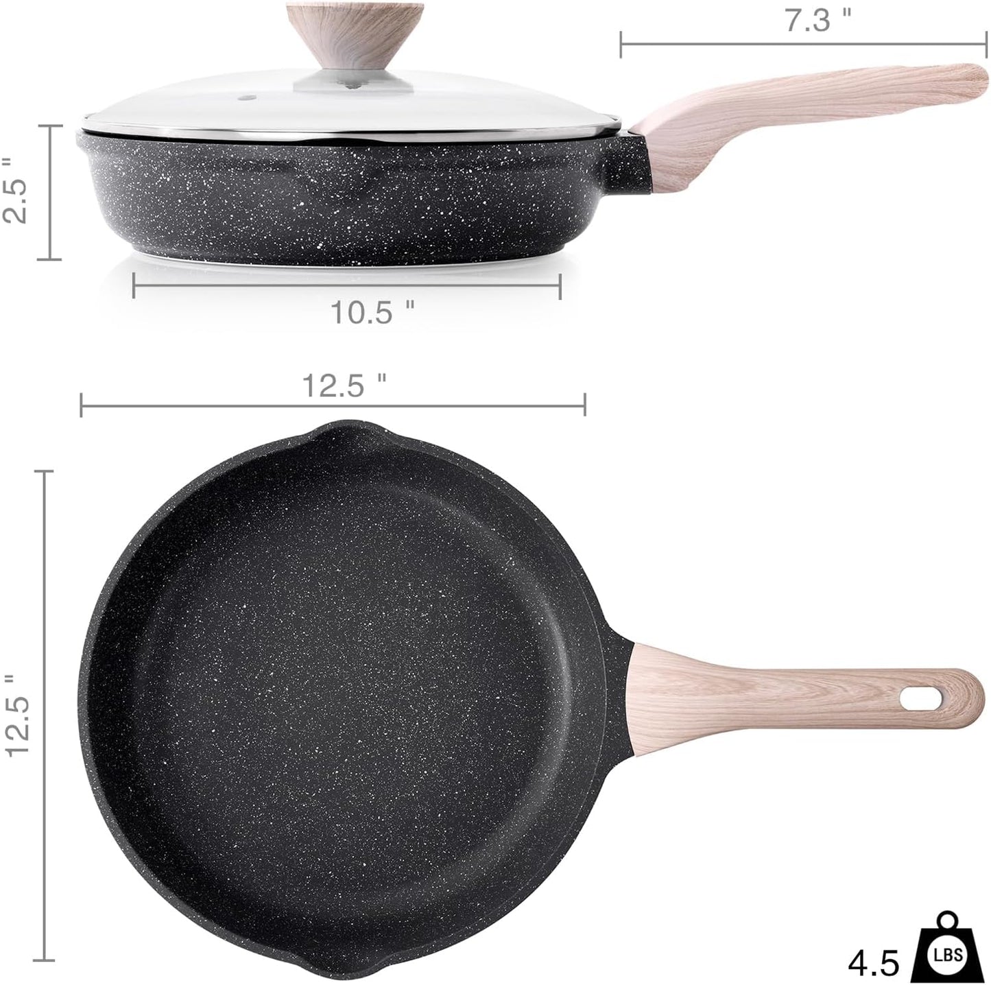 Frying Pans Nonstick with Lid, 12.5 Inch Large Skillet with Lid, Induction Cooking Pan, Stay-Cool Handle, Compatible with All Stovetops, PFOA Free