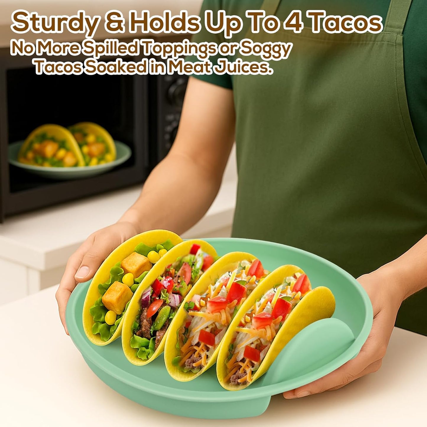 Silicone Taco Holder Plates Set of 3 - Reusable Taco Stand Plates with 4-Shell Slots, Oven/Microwave/Dishwasher Safe, Non-Slip Base for Tortillas Party Serving, Family Dinner & Meal Prep Accessories