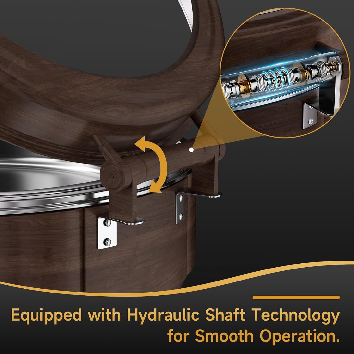 Chafing Dishes for Buffet, 6QT Round Stainless Steel Chafing Dish with Transparent Hydraulic Lid, 304 Food Pan, Buffet Warmer for Parties and Events (Wood Color)