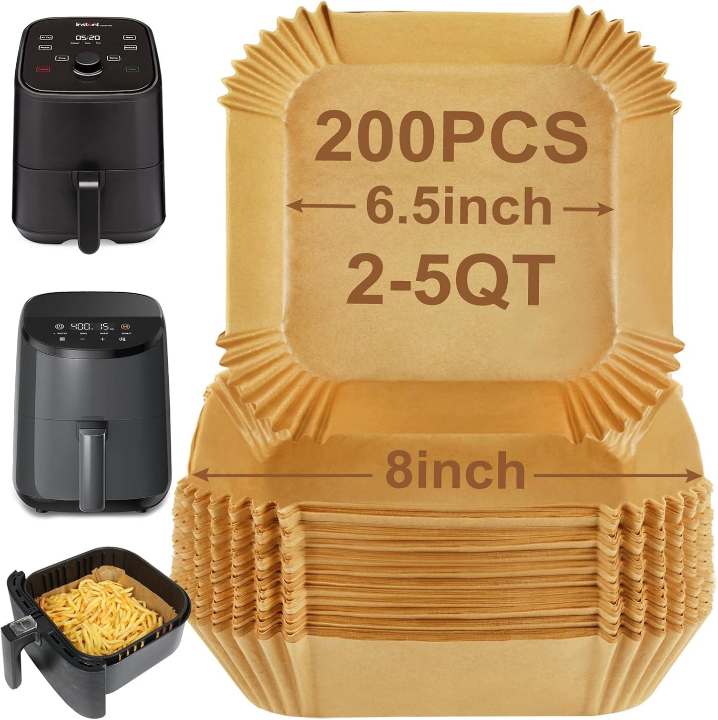 BYKITCHEN Small Air Fryer Disposable Liners for 2 to 5 QT Airfryer, 200PCS Mini Air Fryer Parchment Paper Liners, Compatible with CHEFMAN 2 QT, Cosori 2.1 QT, Dash 2.6 Qt, Instant Pot Mini Airfryer