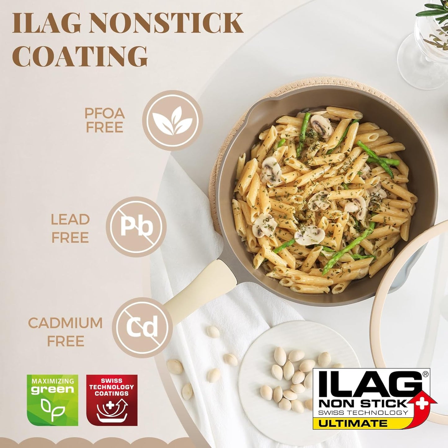 Nonstick Frying Pan, 8/10/12 Inch Stain/Scratch/Crack Proof Chef Pan, Healthy Skillet, PFOA Free Omelet Pan, Dishwasher & Oven Safe, Induction Compatible (8-Inch, Natural Linen)